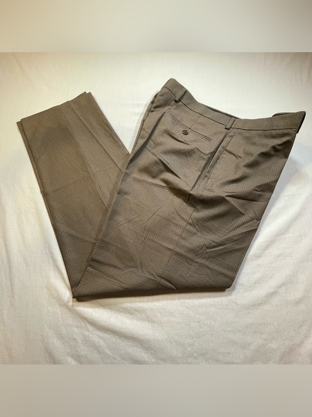 Ralph Lauren Pants Mens 34x32 Brown Plaid Dress Trousers Polyester Rayon Plaid